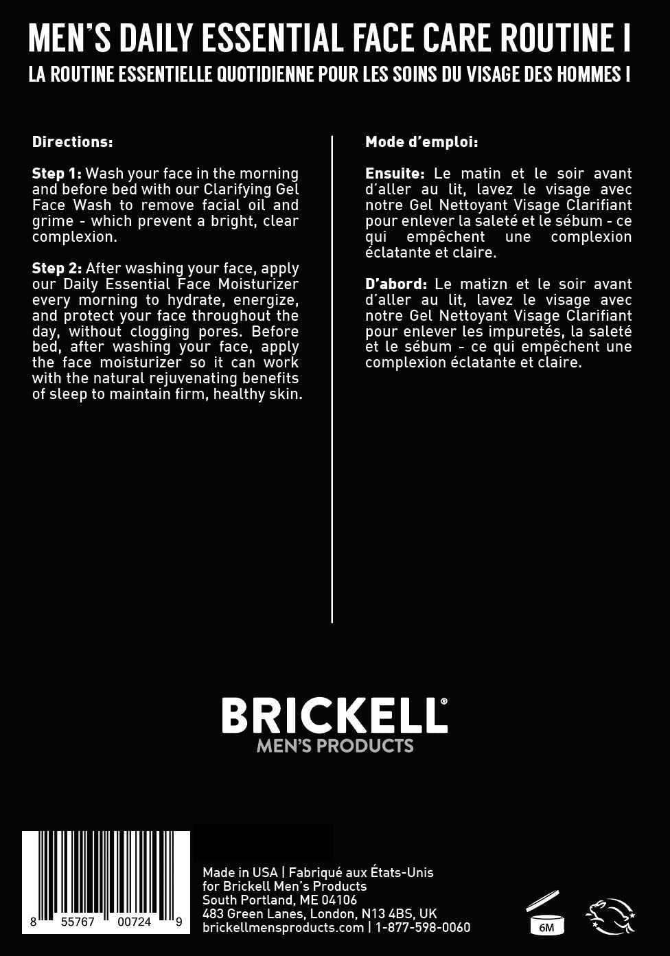 Brickell Men's Daily Essential Face Care Routine I - Gesichtsreinigungs-Gel und Feuchtigkeitslotion