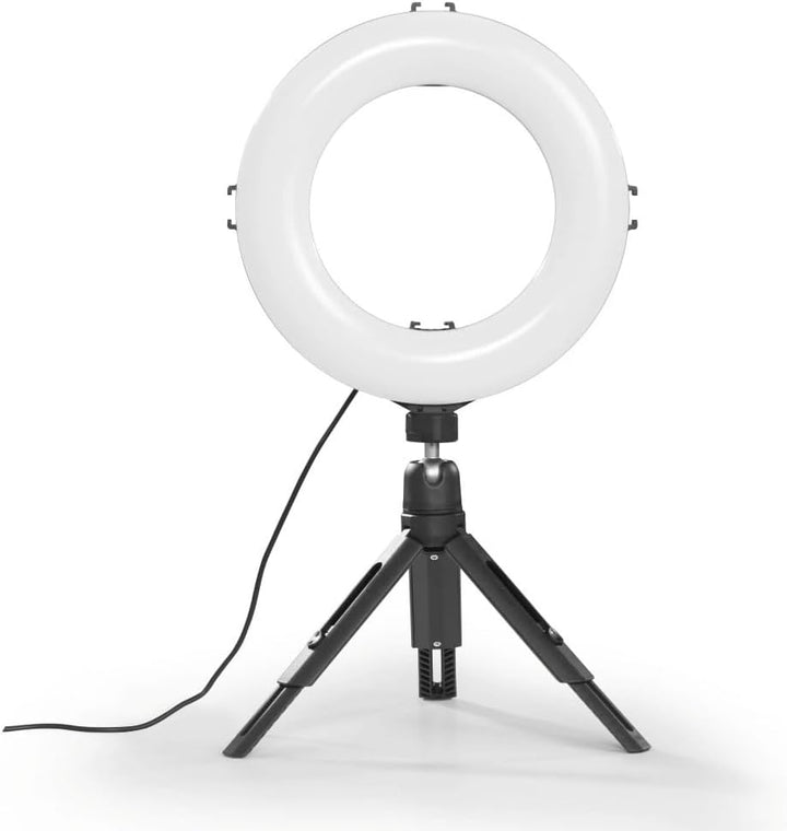 Hama LED Ringlicht mit Stativ Handy (8“ Ringleuchte, 21 cm Durchmesser, Tisch Stativ für die Kamera,