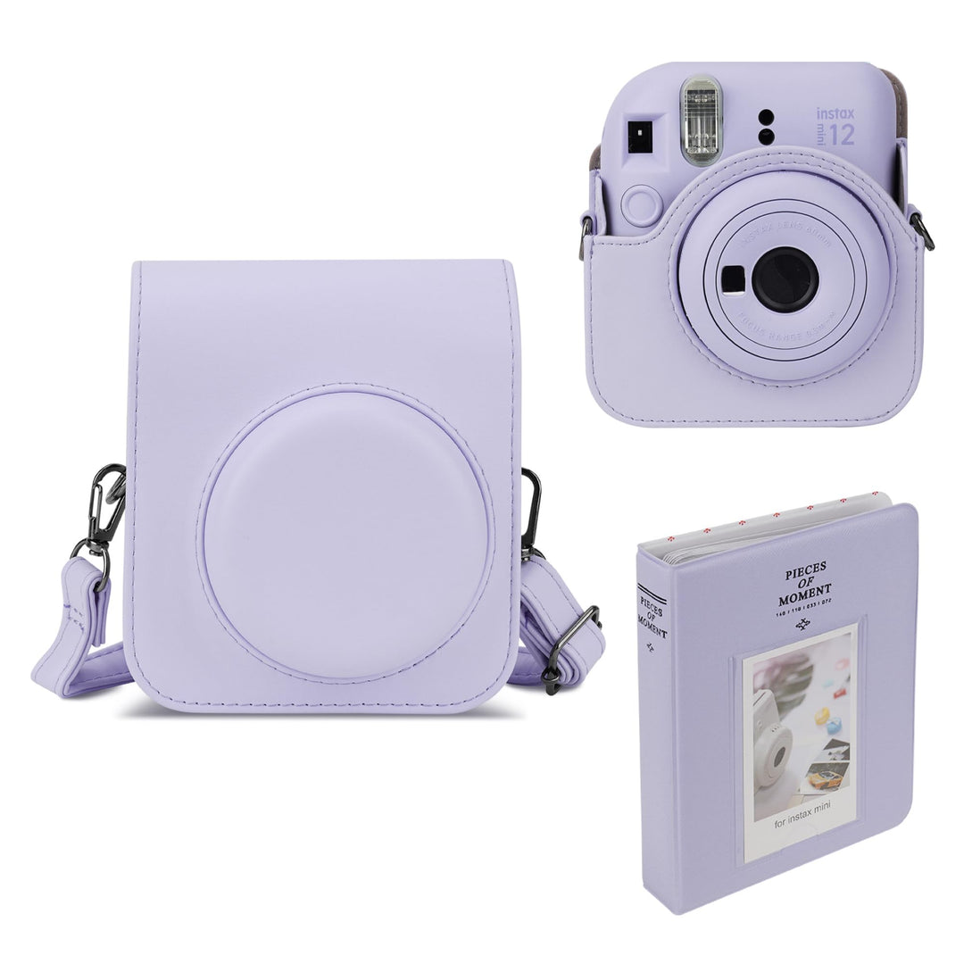 PU Leder Kameratasche und 64 Taschen Fotoalbum kompatibel mit Fujifilm Instax Mini 12 Sofortbildkame