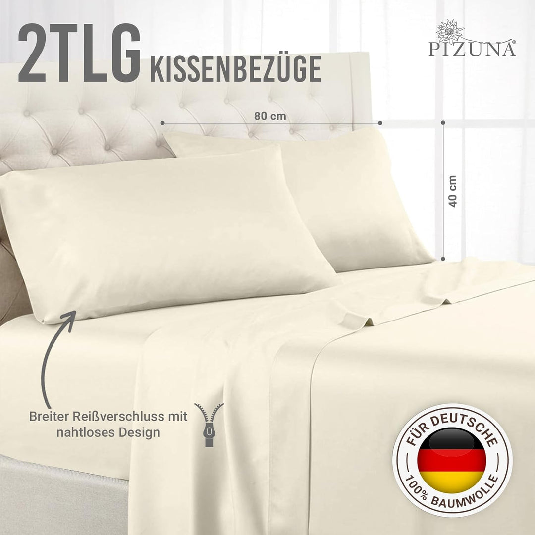 Pizuna Luxuriöser Soft-Satin 2er Pack Kissenbezug 70 x 90 cm Neu Elfenbein, 600 Fadenzahl Baumwolle