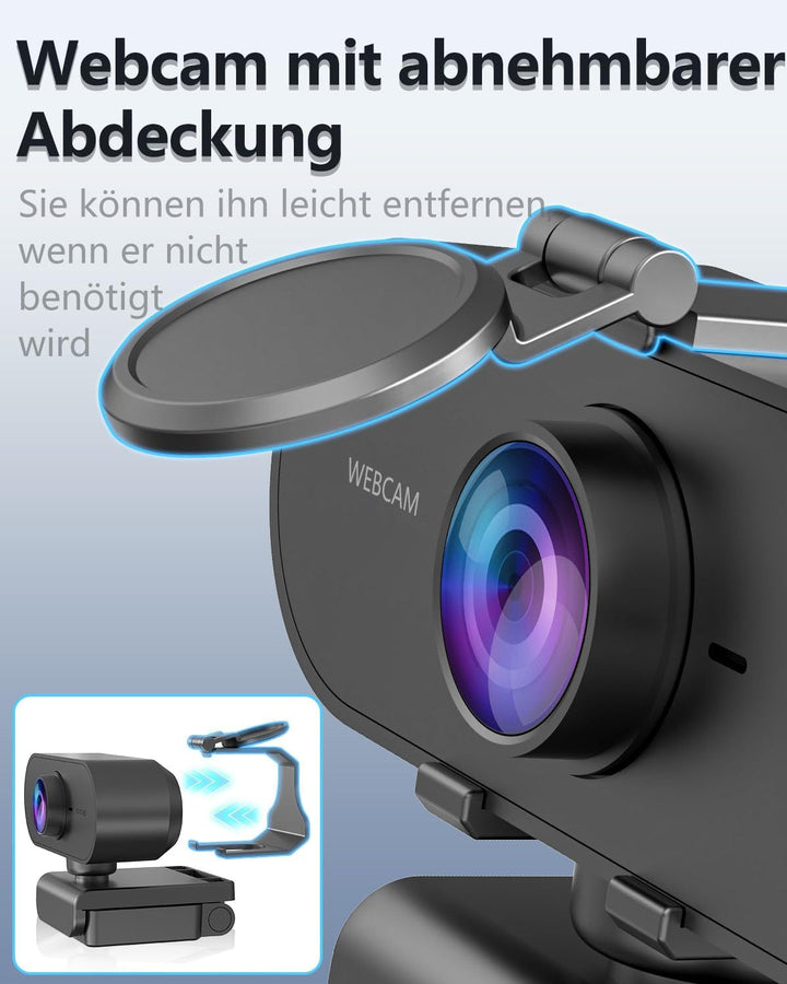 DDKJ Webcam Full HD, 2K Webcam mit Mikrofon, Streaming Kamera Unterstützt 360° horizontale Drehung,