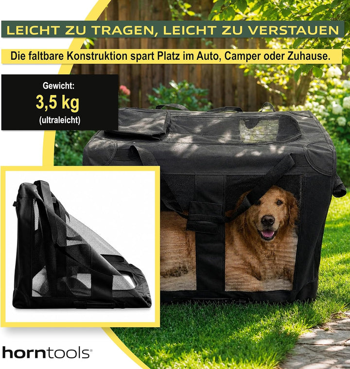 HORNTOOLS Faltbare Hundebox - Hundetransportbox mit Netzfenstern, Abnehmbarer Matte - Atmungsaktive