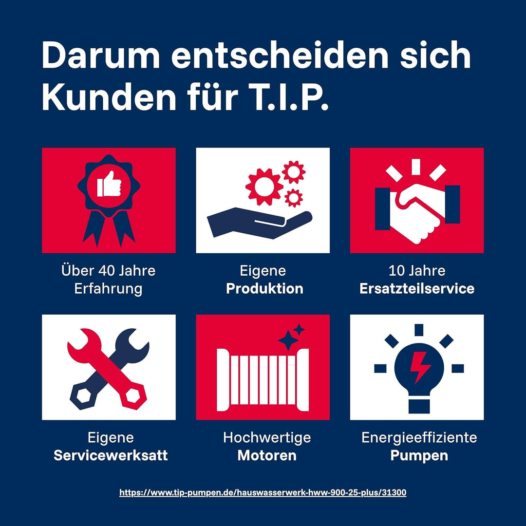 T.I.P. Hauswasserwerk Guss (2.800 l/h Fördermenge, 42 m Förderhöhe, 4,2 bar Druck, 600 W, Installati