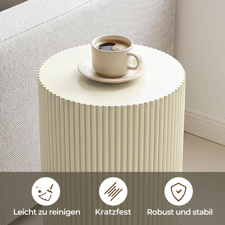 Hometopia Runder Beistelltisch, Holz, modernes geriffeltes Design, Ø 50 cm | Beige Moderner Sofatisc
