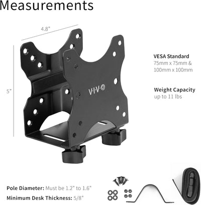 VIVO Verstellbare Thin Client Mini-PC-Halterung, CPU-VESA-Untertisch- und Monitorarm, Computerhalter