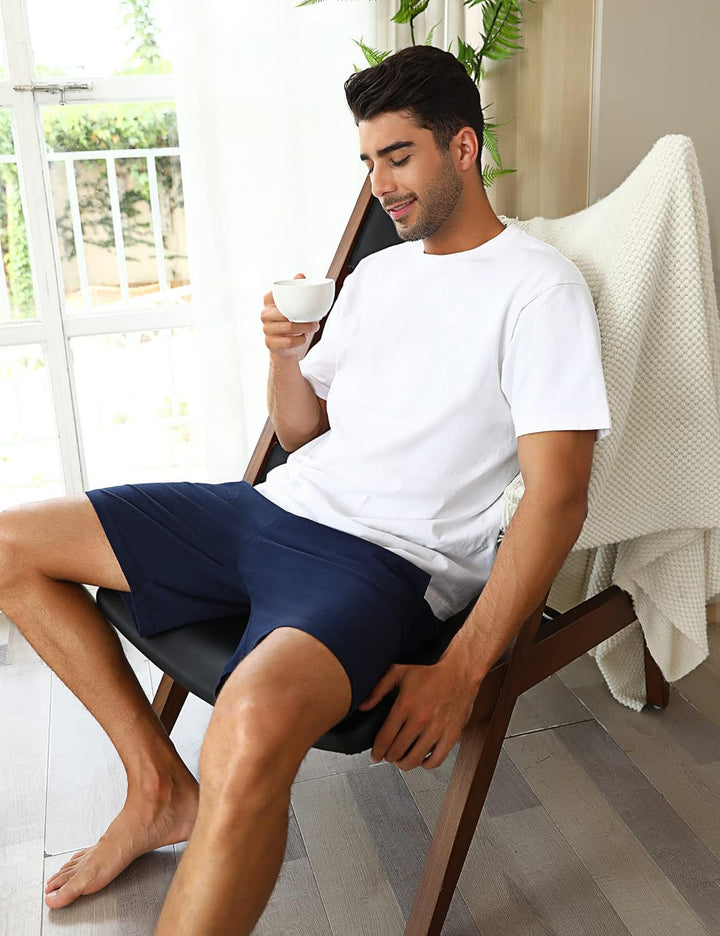 Aseniza Herren Schlafanzughose Kurz Baumwolle Bermuda Schlafshorts Pyjamahose Shorty Sommer Sleephos
