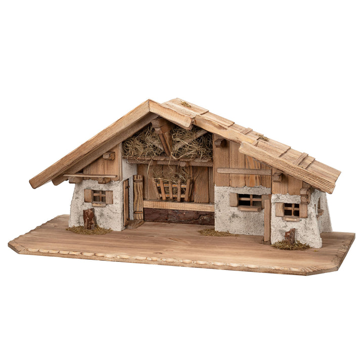 Bonetti Grosse Weihnachtskrippe | aus Holz und Gips gefertigt | mit Moos, Steinen und Stroh geschmüc
