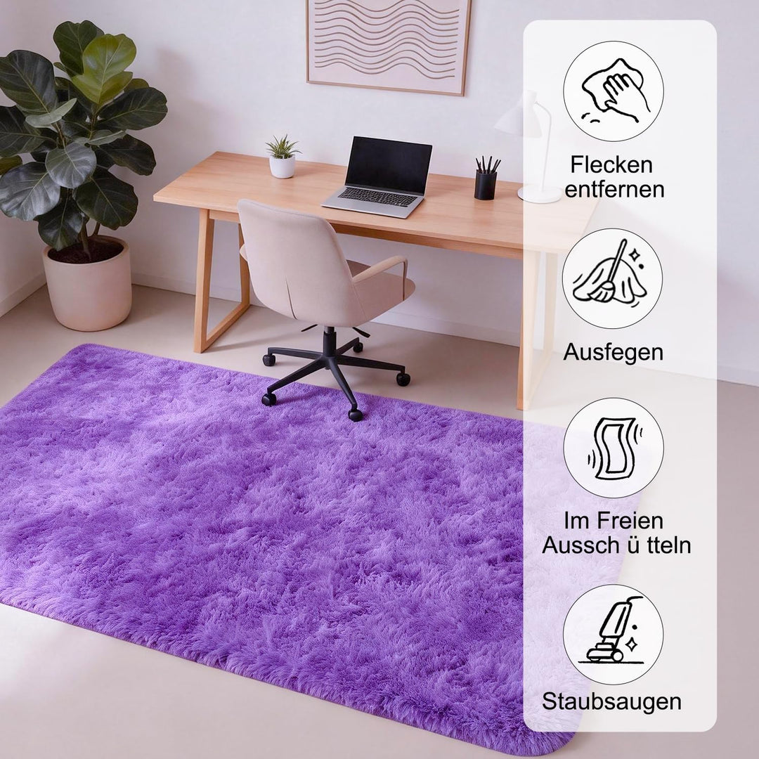 VOFUSHON Teppich Schlafzimmer 120 x 160 cm Violett Waschbare rutschfeste Teppiche Weich Flauschig Ru