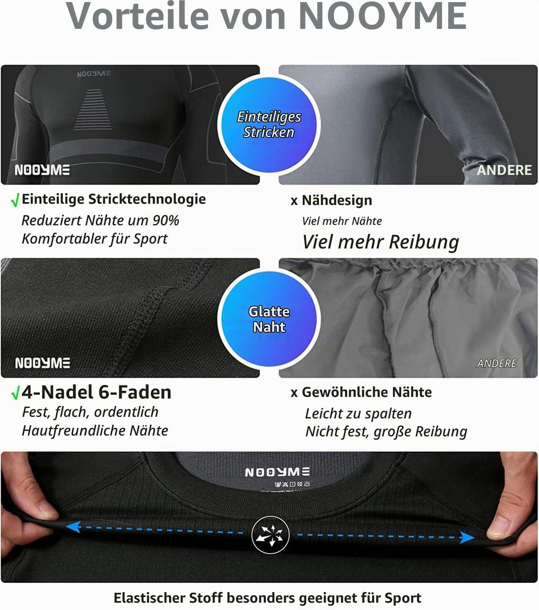 NOOYME Thermounterwäsche Herren Atmungsaktiv Thermoaktiv Funktionswäsche Herren Funktionsunterwäsche
