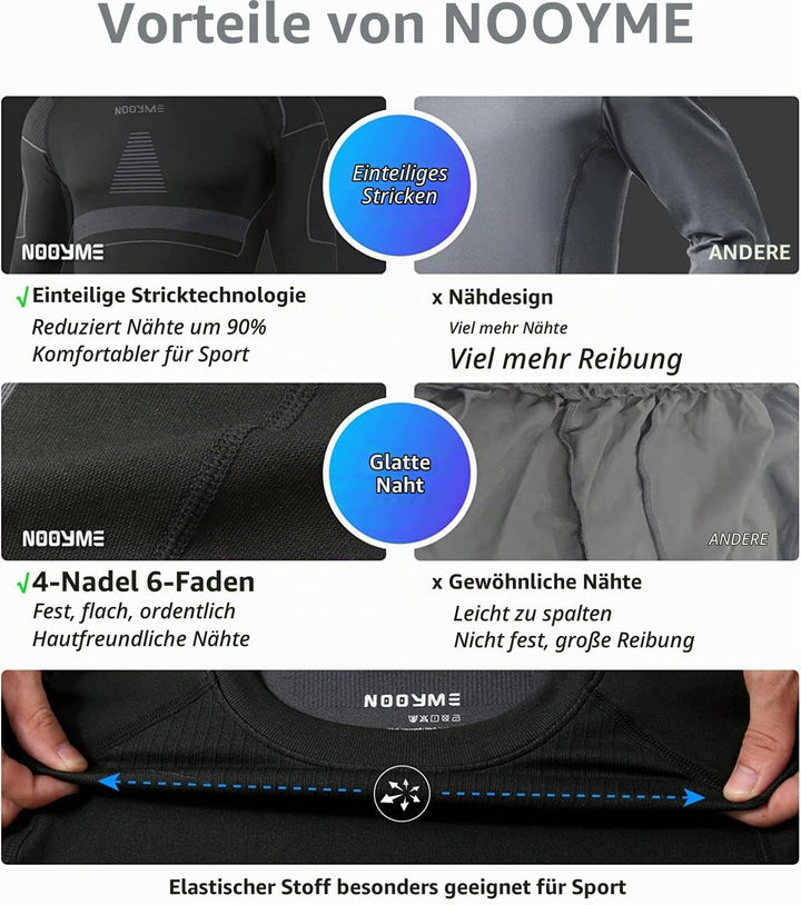 NOOYME Thermounterwäsche Herren Atmungsaktiv Thermoaktiv Funktionswäsche Herren Funktionsunterwäsche
