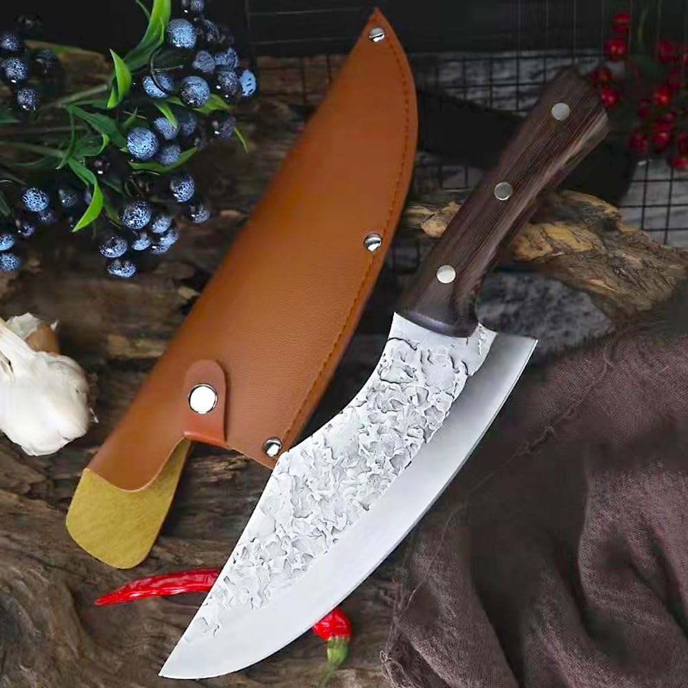 Ausbeinmesser Hackmesser Küchenmesser mit Lederhülle Handgeschmiedete Kochmesser Profi Wikinger Mess