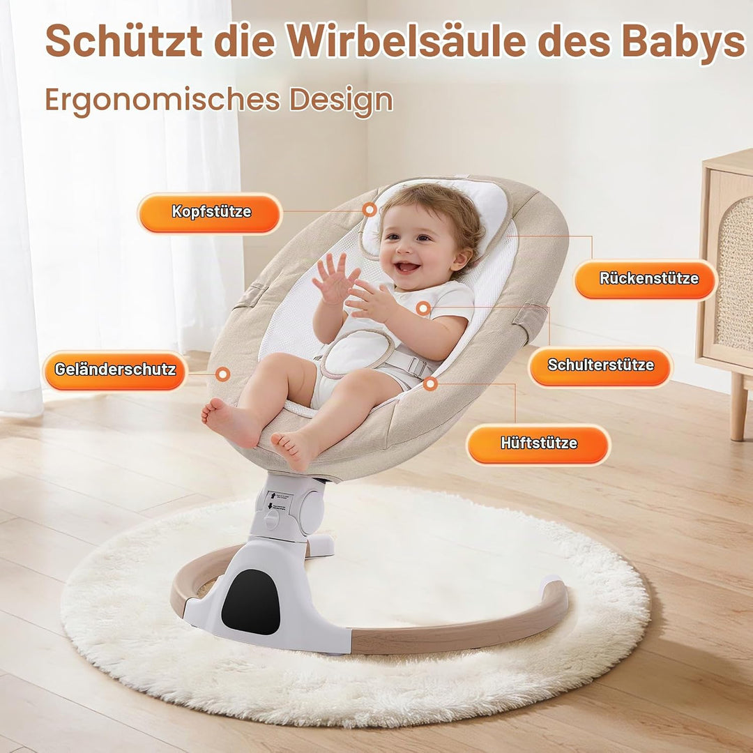 Babywippe Elektrisch, 0–6 Monate, max. 9 kg, Tragbares Neugeborenes Babyschaukel Indoor mit Bluetoot