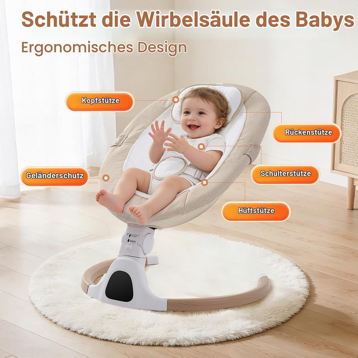 Babywippe Elektrisch, 0–6 Monate, max. 9 kg, Tragbares Neugeborenes Babyschaukel Indoor mit Bluetoot