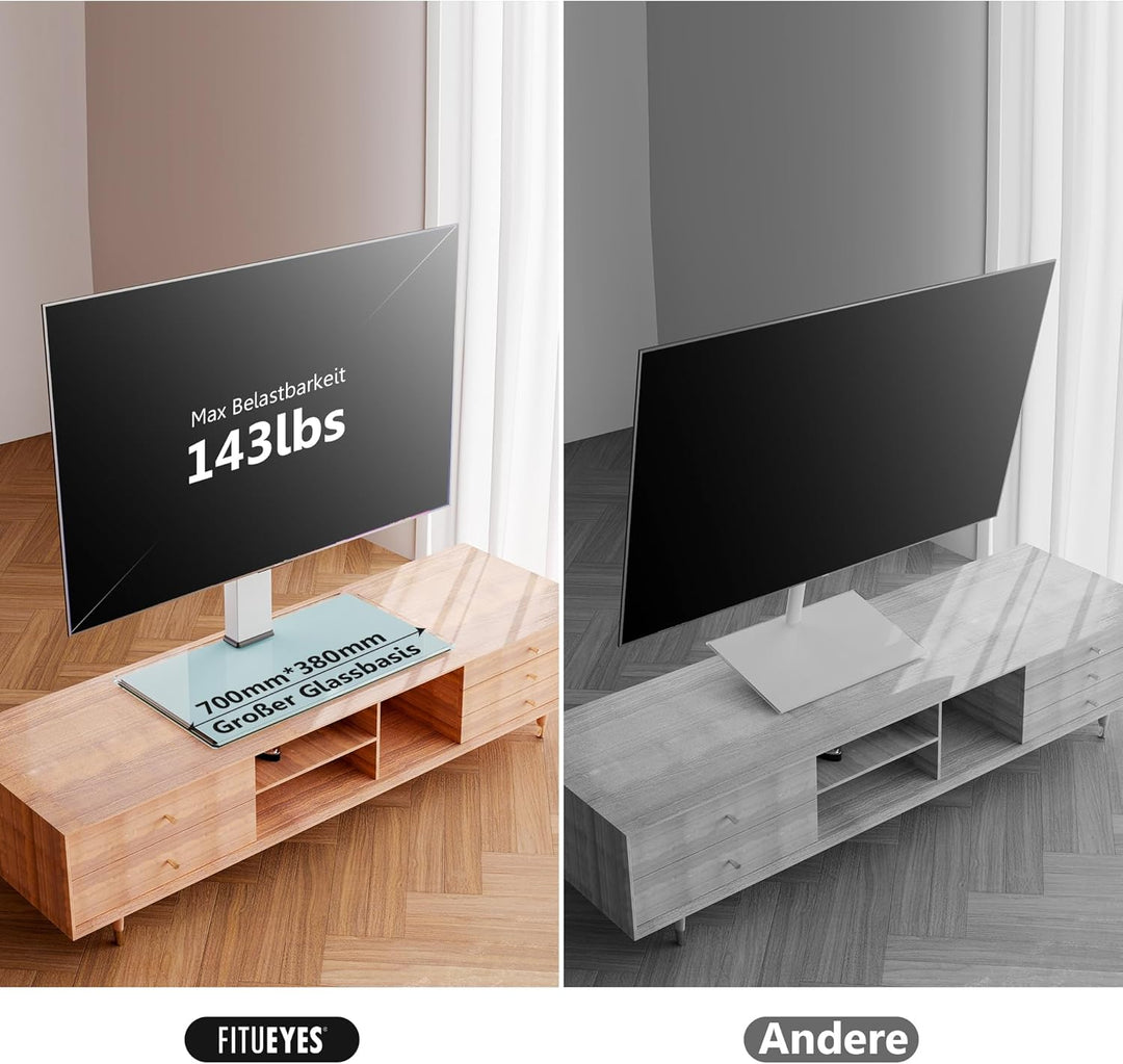 FITUEYES TV Standfuss Universal TV Ständer für 50-85 Zoll Flach &amp; Curved Fernseher bis zu 50kg Schwe