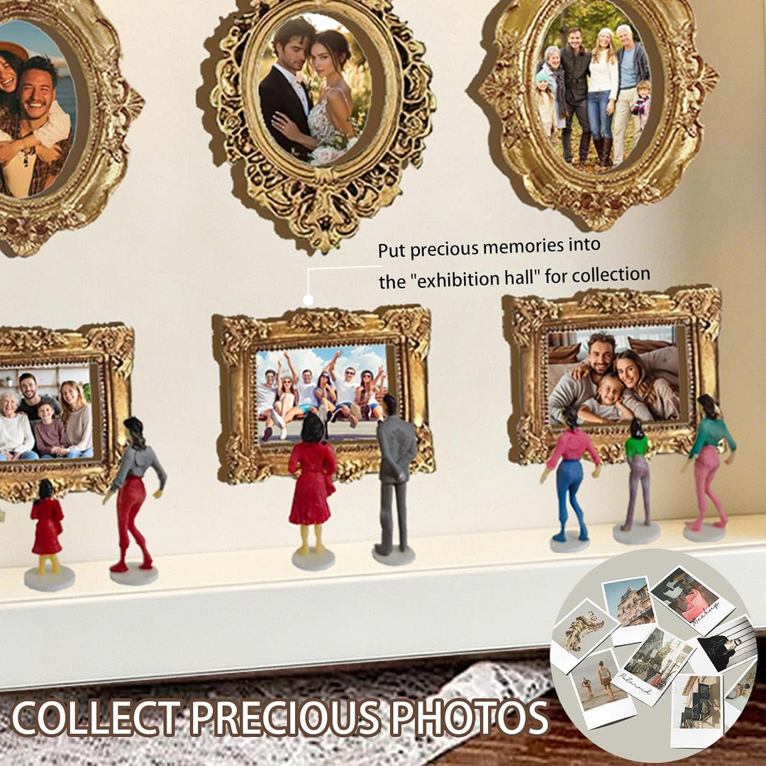 YOUYIKE Mini Museum Bilderrahmen mit LED Licht, DIY Weisser Rand Museum of us mit 8 Mini Gold Kleine