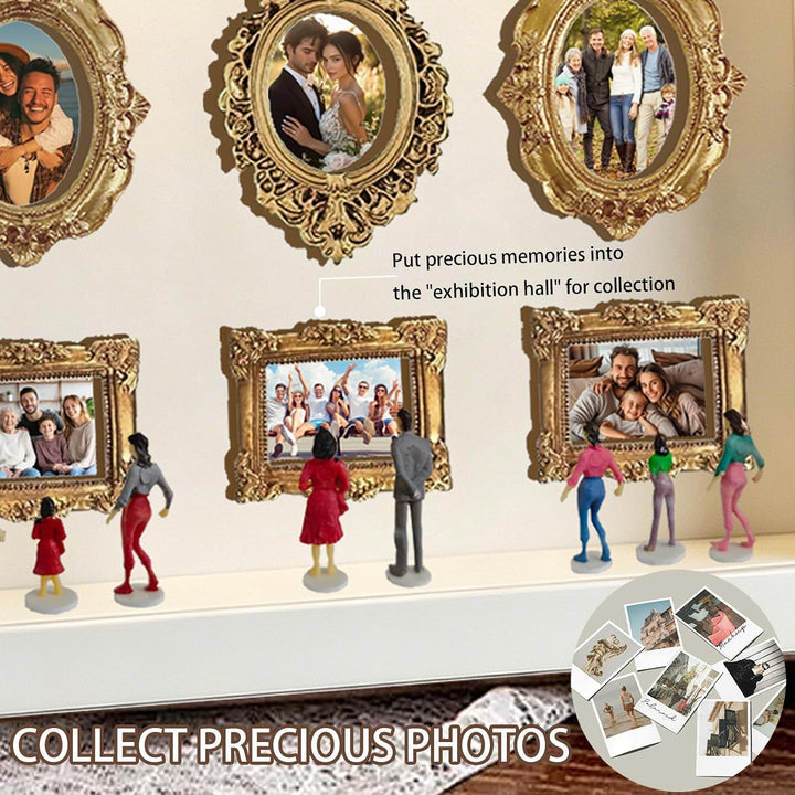 YOUYIKE Mini Museum Bilderrahmen mit LED Licht, DIY Weisser Rand Museum of us mit 8 Mini Gold Kleine