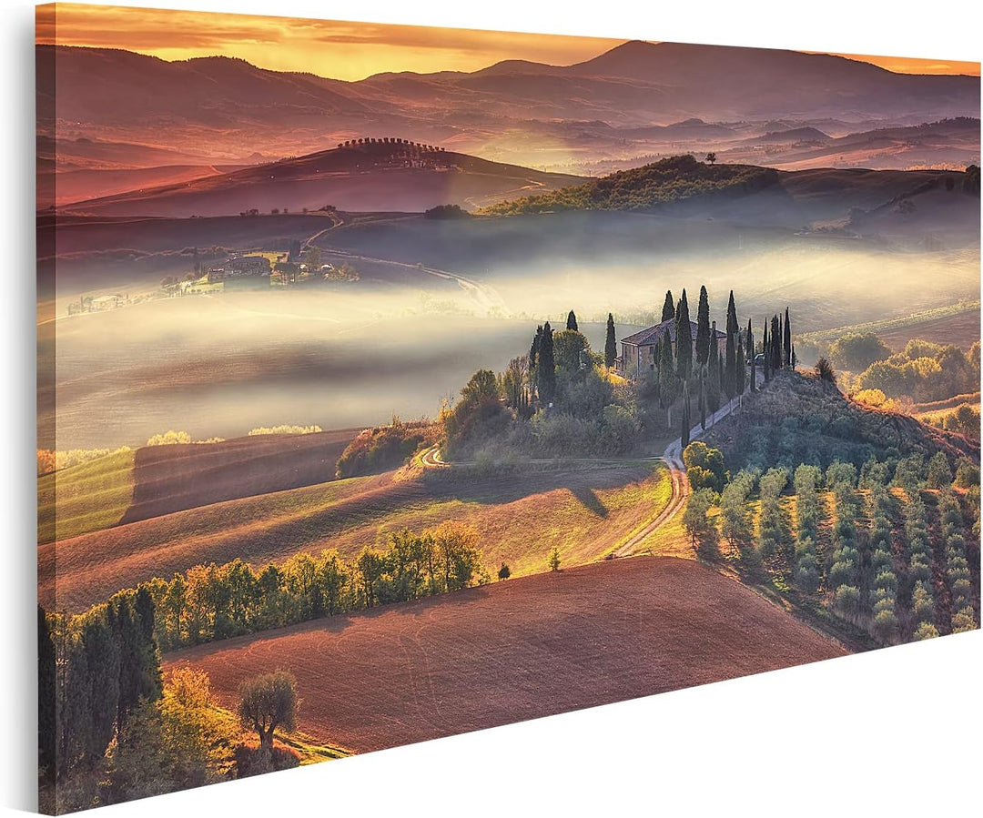 islandburner Bild auf Leinwand Toskana Panorama Landschaft Berühmt Bauernhaus Sanften Hügeln Tälern