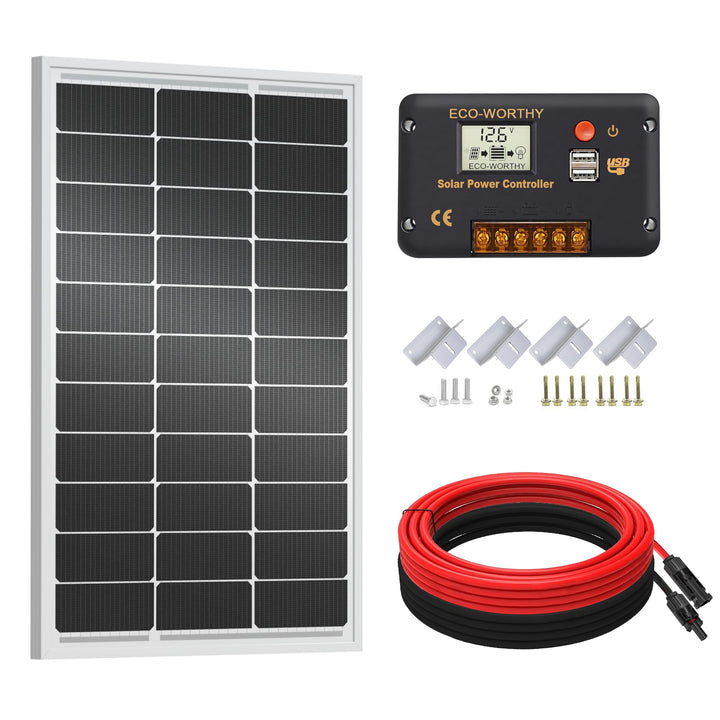 ECO-WORTHY 100W 12V Solarpanel Kit für Wohnmobil Boot 12V Batterie: 100W Monokristallinem Solarmodul