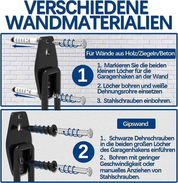 3-H Wandhaken Garage, Gerätehaken Schwerlast Doppelhaken 31 Stück für Leiter, Geräte, Werkzeuge, Sch
