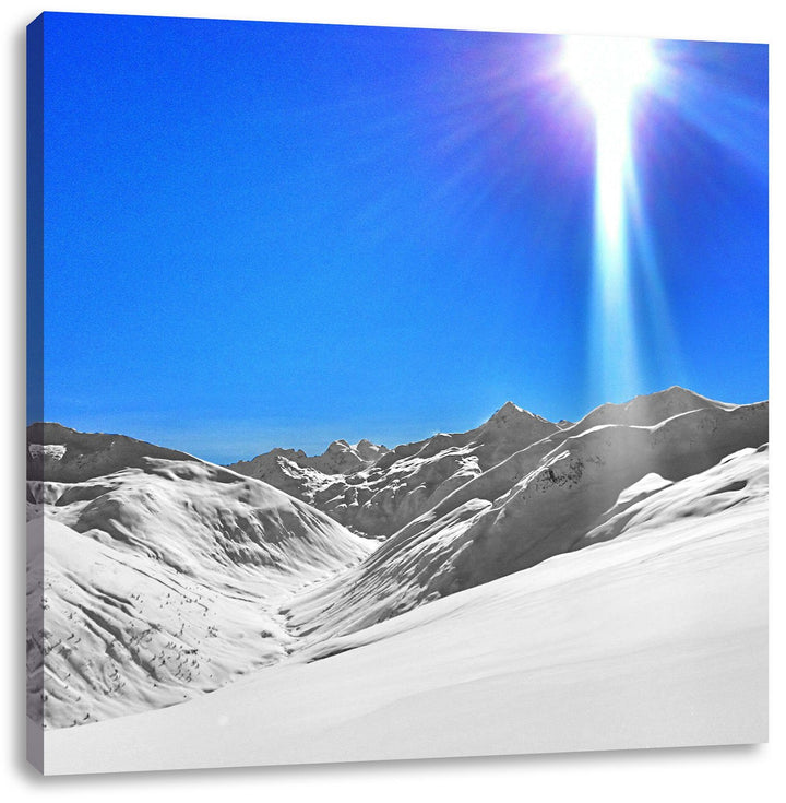Berge im Schnee Winter, Format: 70x70 als Leinwandbild, tolle Bilder fertig auf Holzrahmen gespannt,