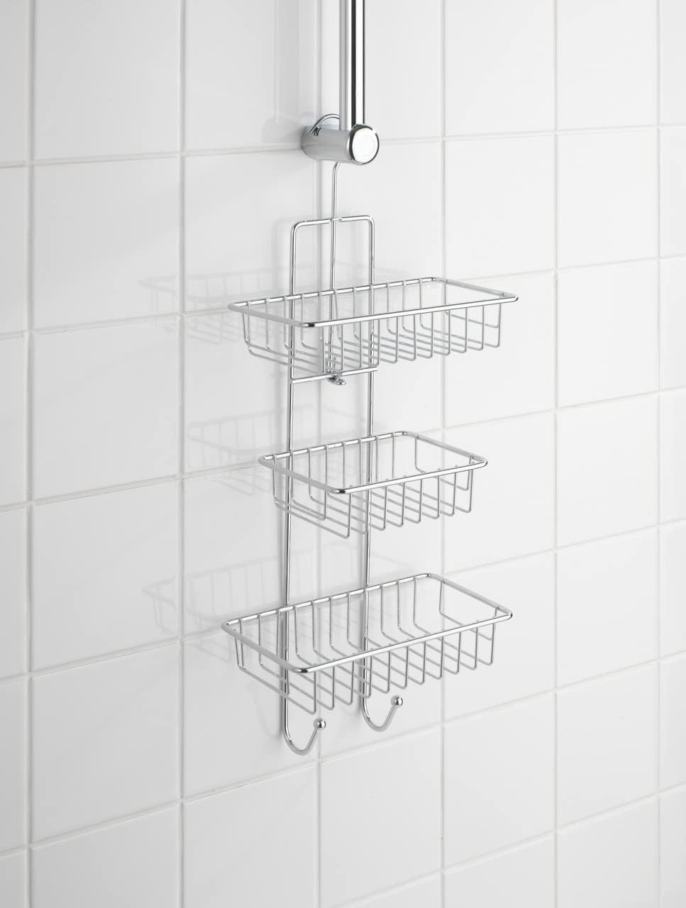 WENKO Duschcaddy Mod. Milano mit 3 Ablagekörben und 2 Haken verchromt ideal für Badezimmer ohne Abla