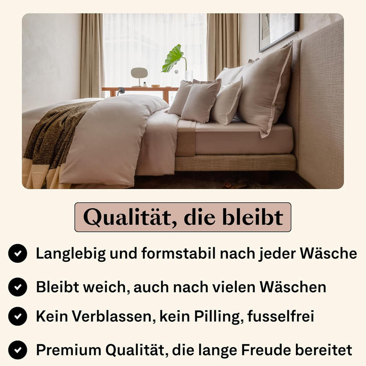 Amqua Mako Satin Bettwäsche Set 200x220cm + 40x80cm (2X Kissenbezüge), 100% ägyptische Baumwolle (Ze