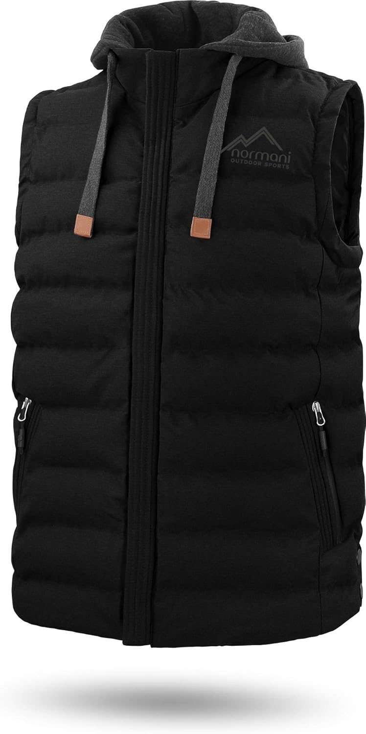 normani Herren Weste Steppweste mit Swaet Kapuze und Stehkragen - Outdoor Weste mit Wasserdichten Re