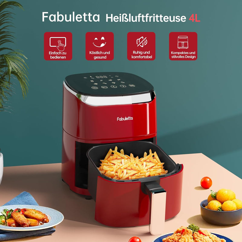 Fabuletta Heissluftfritteuse 4L, 9-in-1 Air Fryer, Max 230℃ Heissluft Fritteusen, Digitalem LED-Touc