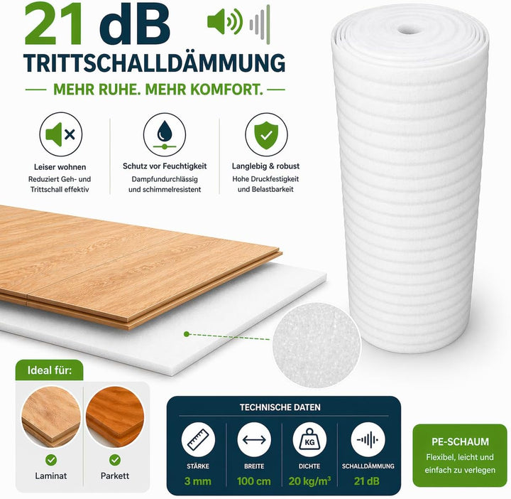 3mm PE Dämmungunterlage Schaumfolie für Laminat (75m²), 75m²