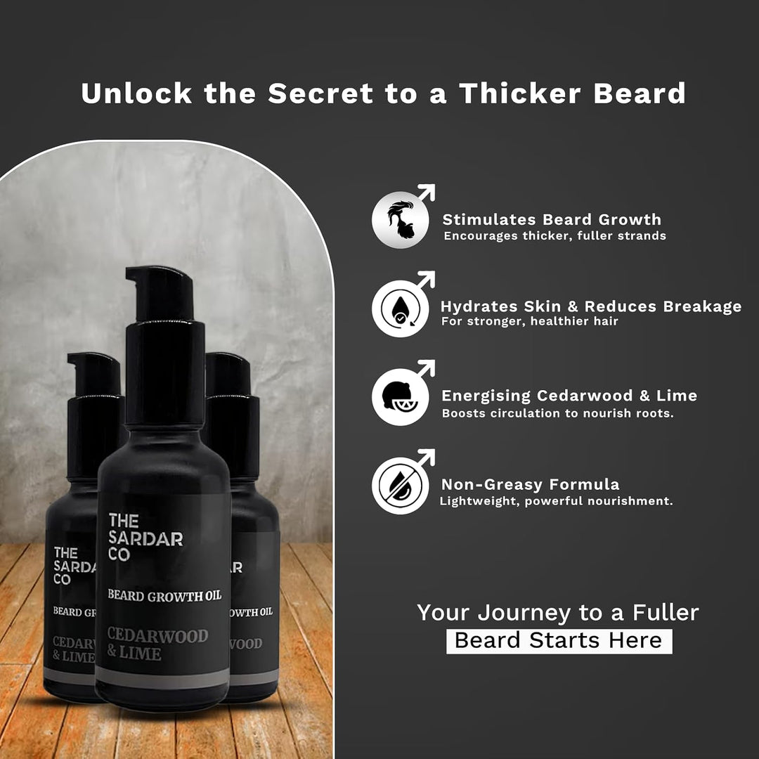 Bartwachstumsöl mit Koffein, Zedernholz und Limette, 30 ml, bestes Öl für Bartwachstum, Pflegung und