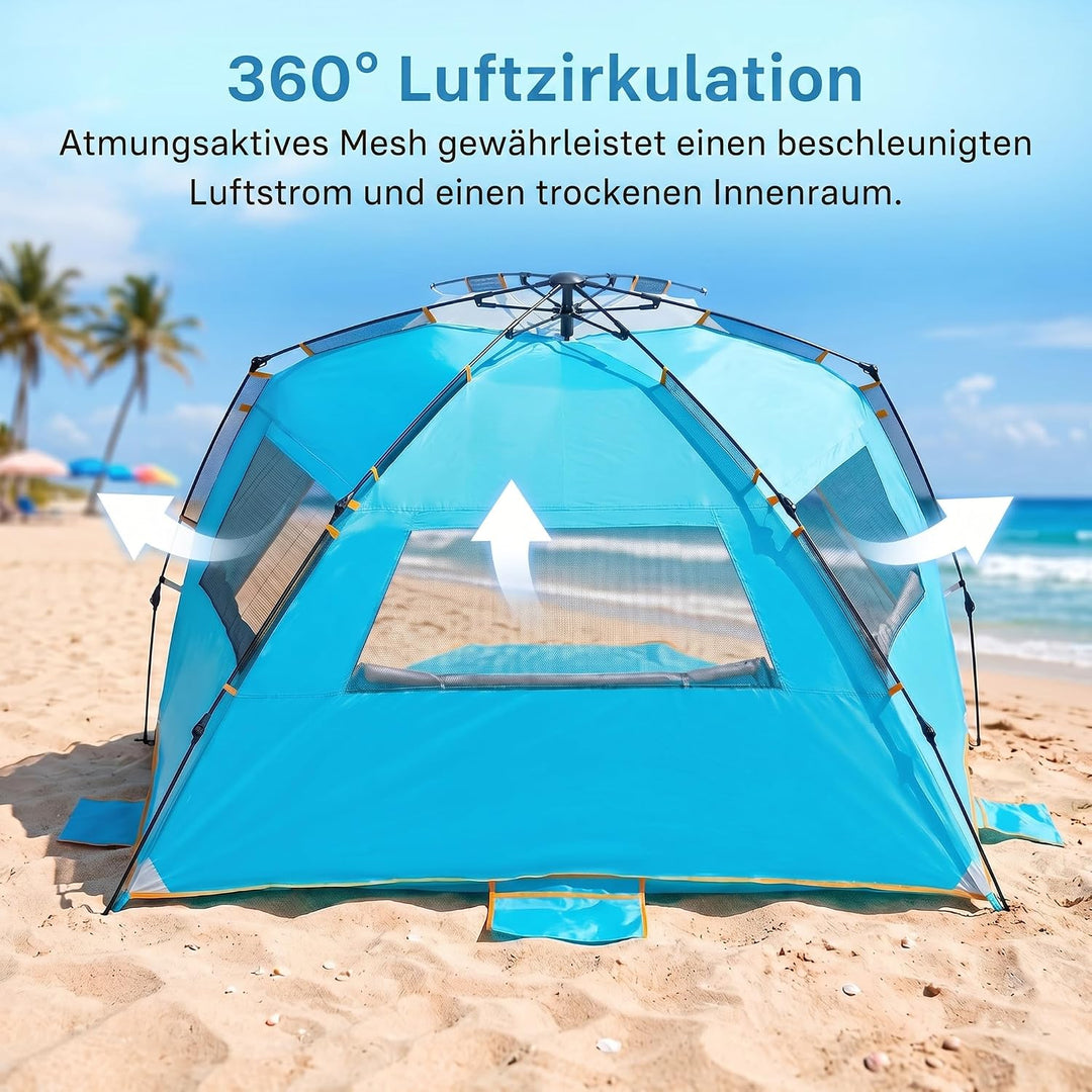 WolfWise Strandmuschel mit Schnellaufbau für 4-5 Personen – UV-Schutz 50+, Wasserabweisend, Privater