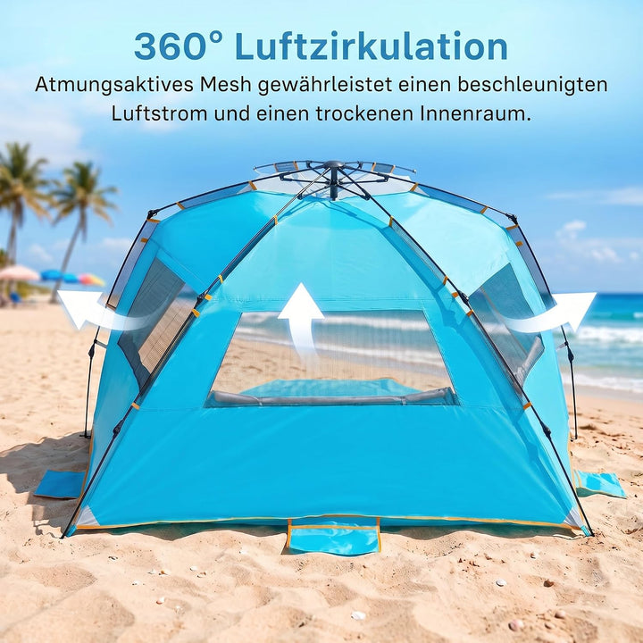WolfWise Strandmuschel mit Schnellaufbau für 4-5 Personen – UV-Schutz 50+, Wasserabweisend, Privater