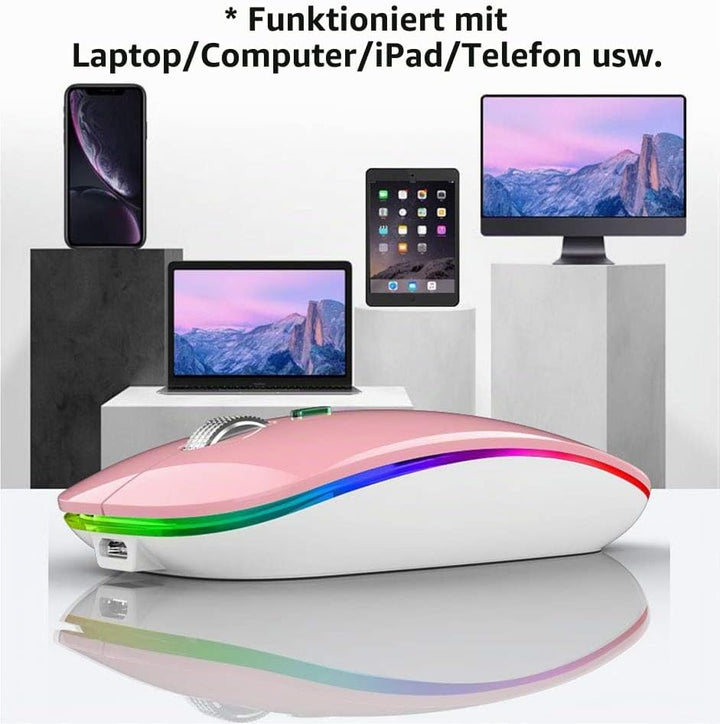 Uiosmuph Bluetooth Maus Kabellose, LED Funkmaus wiederaufladbar Leise Wireless Mouse 2.4GHz Kabellos