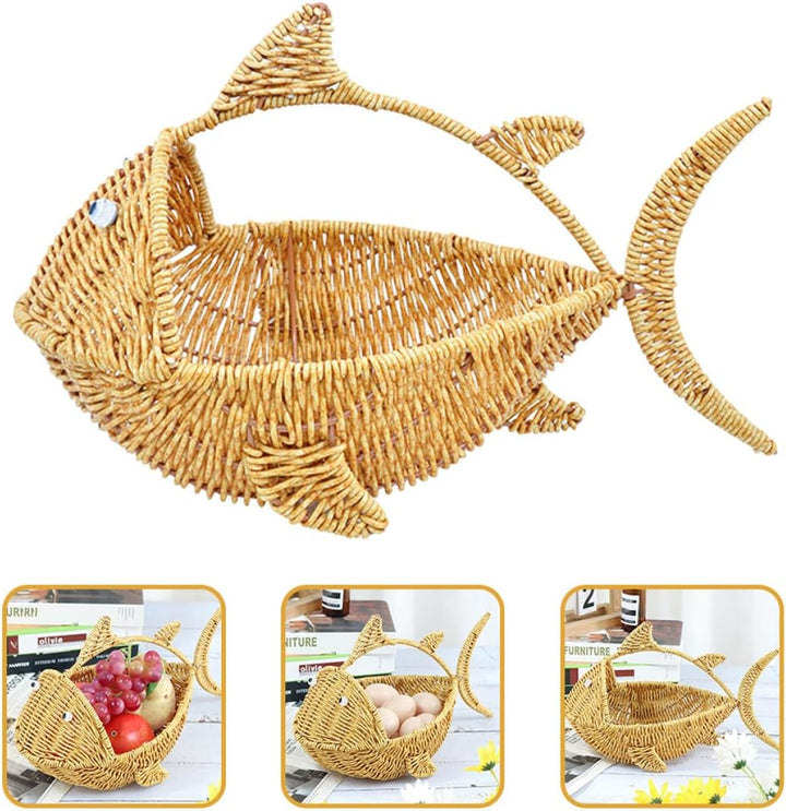 MAGICLULU Geflochtener Rattan Korb in Fischform Multifunktionaler Obstkorb und Aufbewahrungskorb für