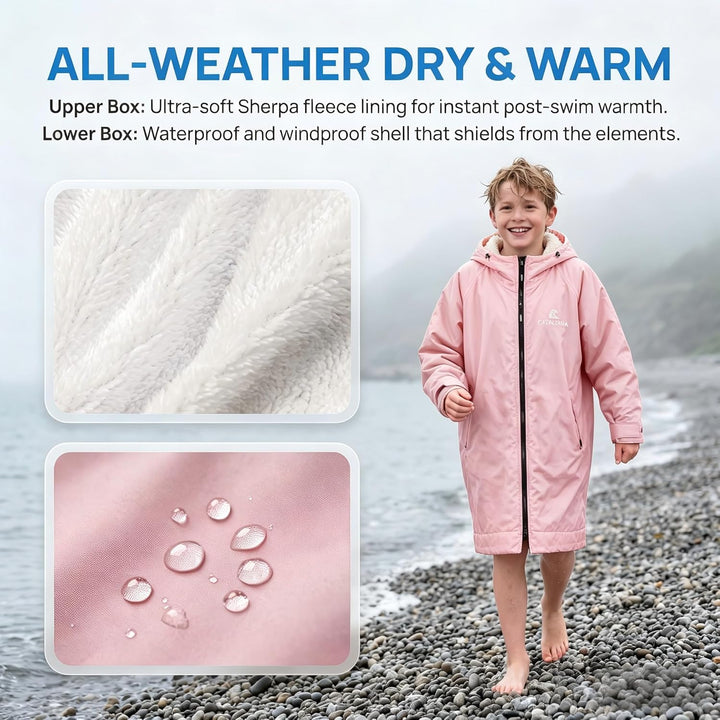Catalonia Classy Wickelmantel Wasserdicht für Kinder, Wärmemantel Schwimmen mit Sherpa-Futter, Surf