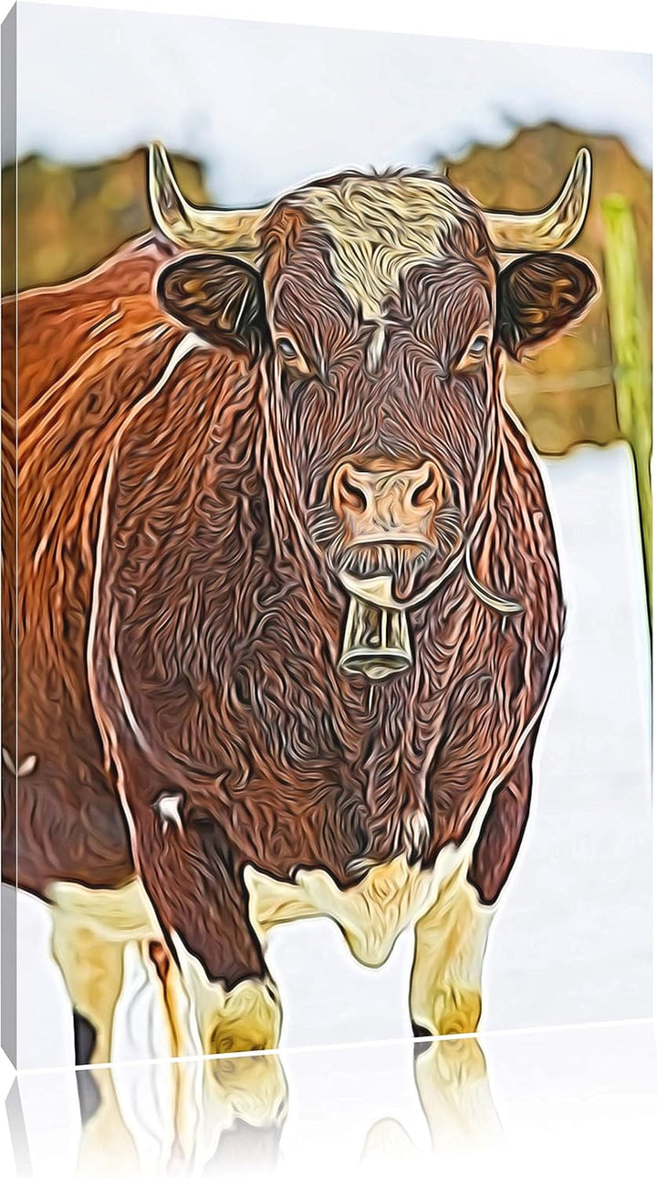 Kuhbullen in Schneelandschaft Deluxe Format: 100x70 cm auf Leinwand, XXL riesige Bilder fertig gerah