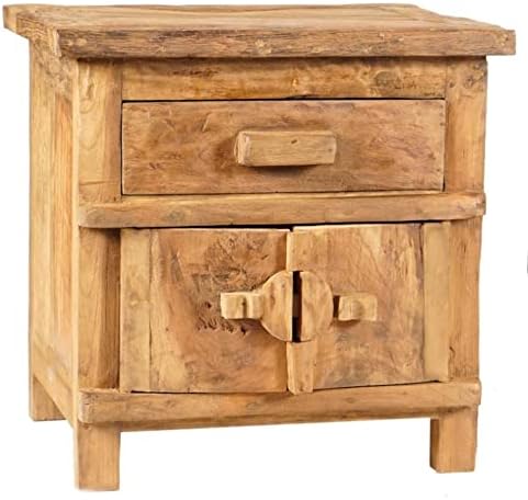 Windalf Robuster Hobbit Nachttisch LOLOBY 51 cm Kleine Kommode mit Schubladen Beistelltisch Handarbe