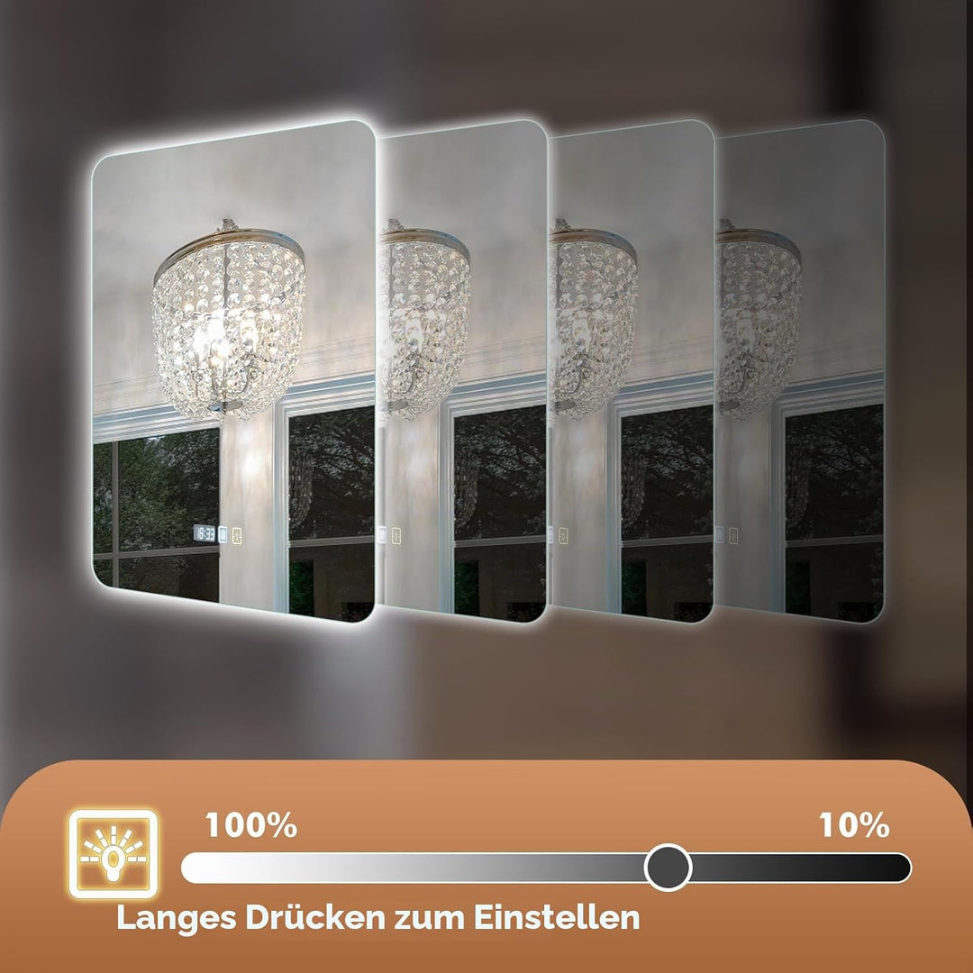 Viugreum 50x70cm Badezimmerspiegel, LED Badspiegel mit BeleuchtungWandspiegel LED Badspiegel mit Bel