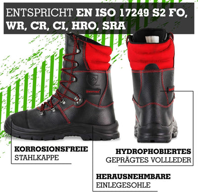 Safetytex Forststiefel Kettensägen Schnittschutzstiefel Waldarbeiterstiefel Leder Forst Schnürstiefe