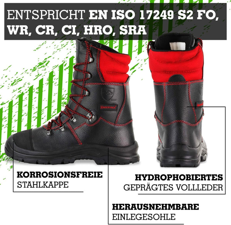 Safetytex Forststiefel Kettensägen Schnittschutzstiefel Waldarbeiterstiefel Leder Forst Schnürstiefe