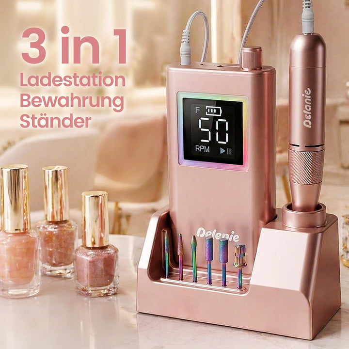Delanie elektrischer Nagelfräser professionell 50000 U/Min mit Ladestaion, Maniküre Fräser für Nägel