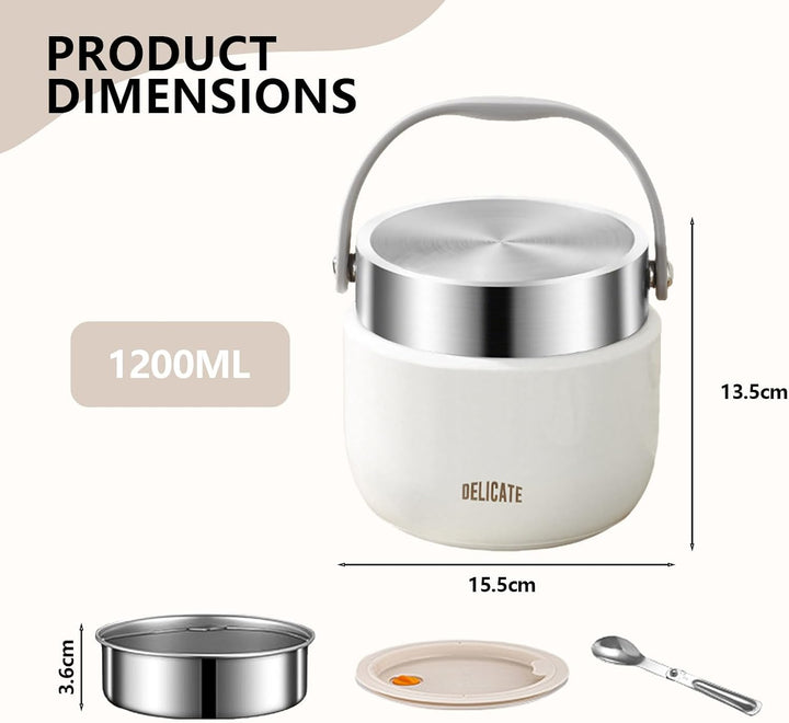 1200ml Thermobehälter für warme Lebensmittel, Thermo-Essenbehälter aus Edelstahl mit Griff, Thermos
