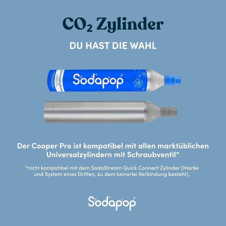 Sodapop Wassersprudler Cooper Pro Schwarz inklusive 1x PET-Flasche, Einfache Handhabung mit Einhänge