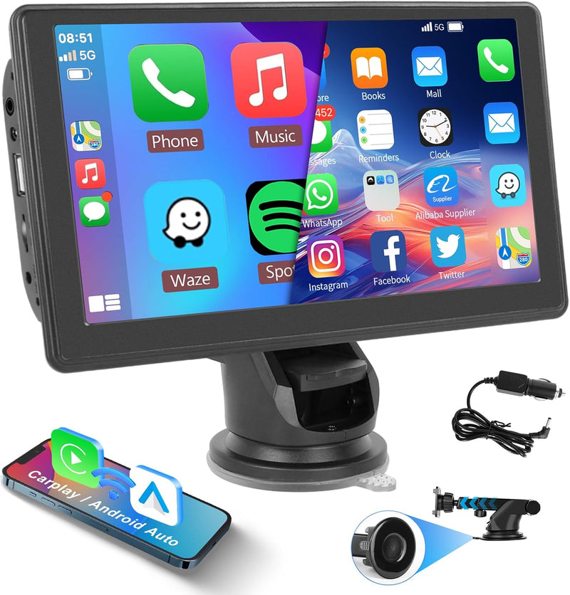 Hodozzy iOS Carplay Bildschirm für Auto, Portable 7 Zoll Touch Screen Wireless Carplay und Android A