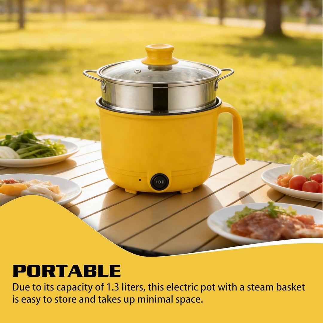 Elektrischer Hot Pot, 1,3l Elektrischer Kochtopf, 600w 220v Hot Pot Ramen Cooker Mit Dampfgarer Aus
