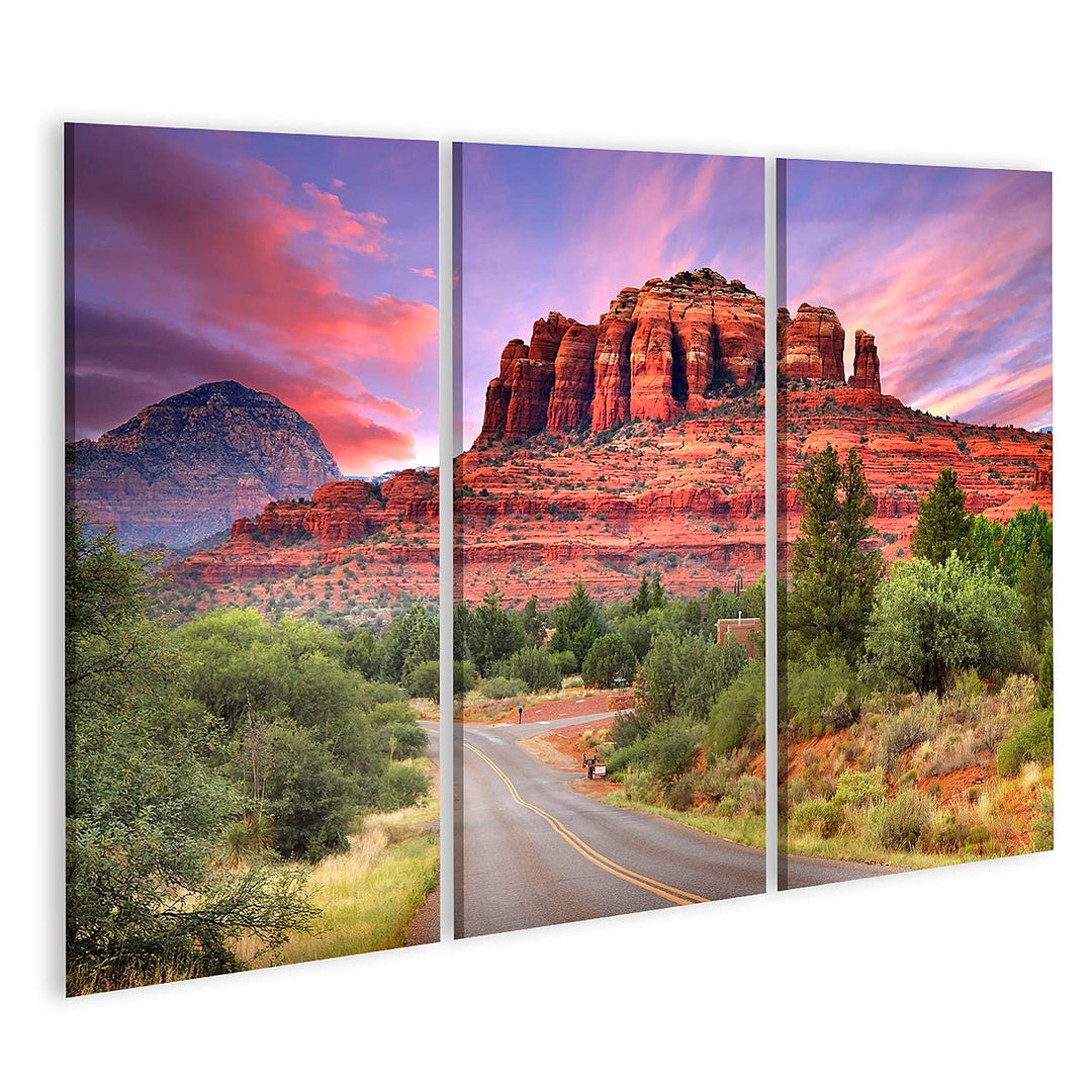 islandburner Bild auf Leinwand Sedona Arizona Dämmerung Landschaft Mit Bäumen Bilder Wandbilder Post