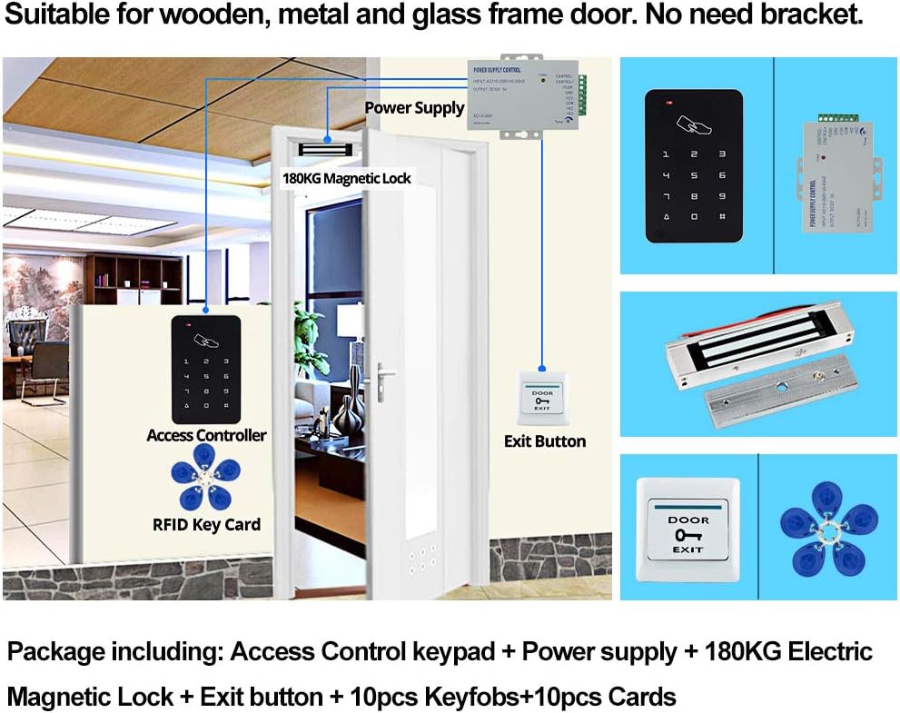 FTSTech Kit de Control de Acceso RFID Con Teclado Autónomo de 125KHz+Cerradura Magnética Eléctrica d