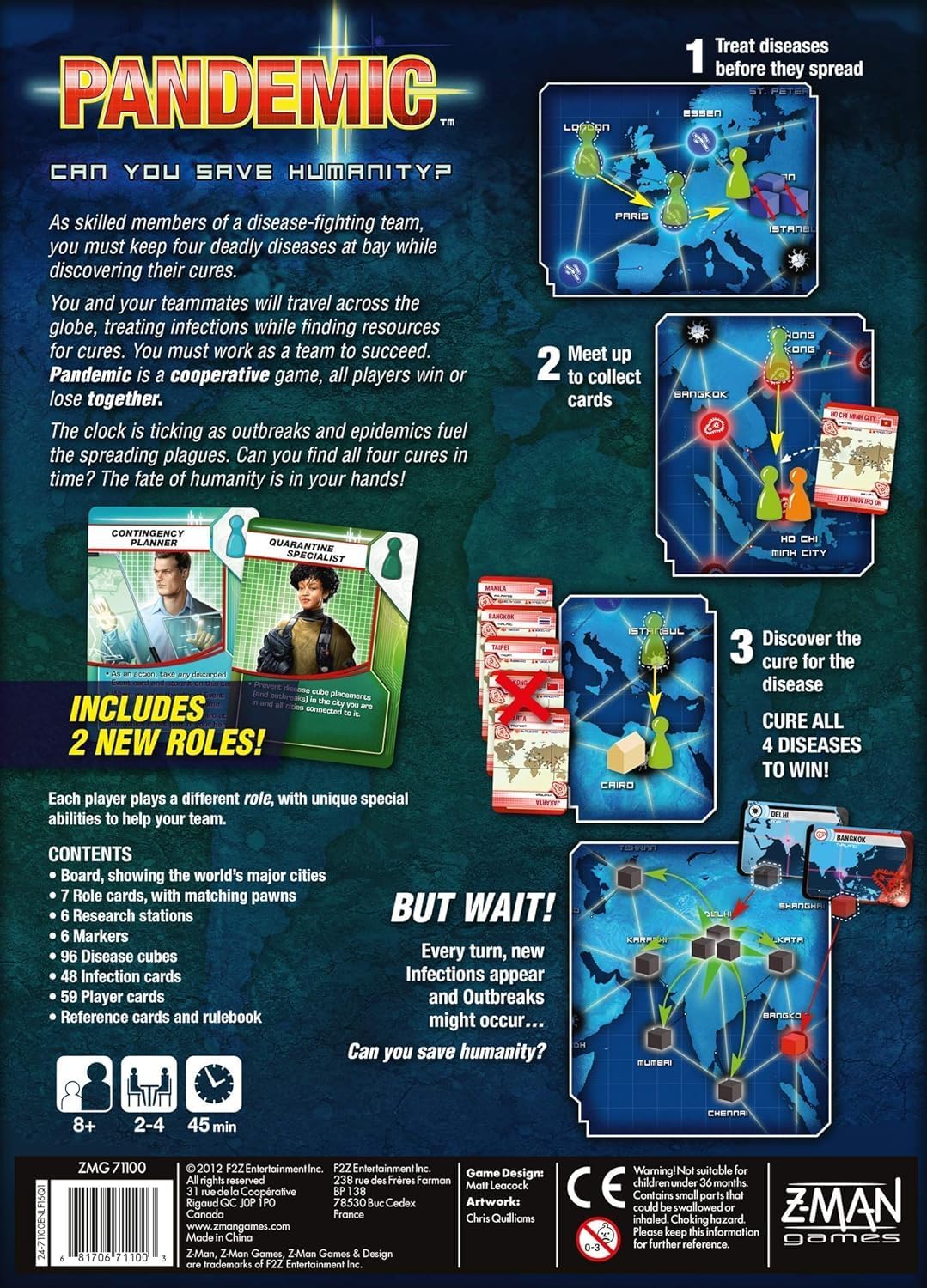 Z-Man Games , Pandemic , Board Game , Ages 8+ , 2-4 Players , 45 Minutes Playing Time