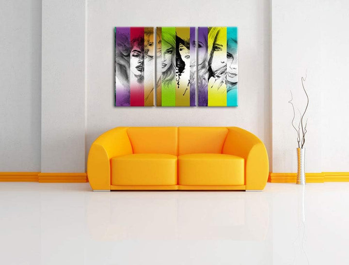 die vielen Geischter der Frau schwarz/weiss 3-Teiler Leinwandbild 120x80 Bild auf Leinwand, XXL ries