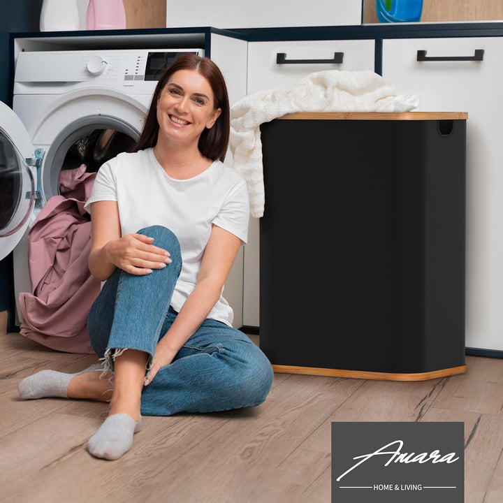 Amara Home & Living - 155 L Wäschekorb mit Deckel - Extra stabiler Wäschekorb-Wäschesammler-Aufbewah